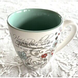 Mark My Words Happy Birthday Floral Mug Teal Inside